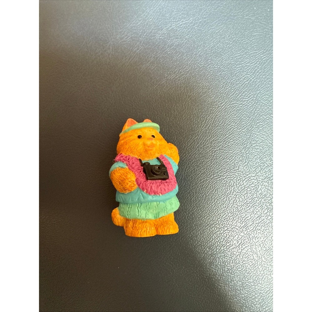 Vintage 1994 Orange Tabby Cat Tourist Figure Teal Green Outfit Camera Accessory
